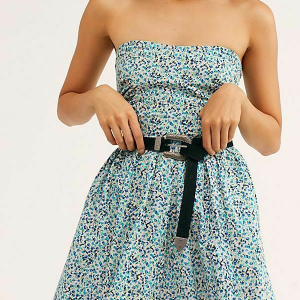NWT Free People Mustang Strapless Ditsy Floral Wide Leg Jumpsuit Blue Size L - Picture 6 of 12